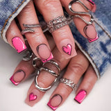 24pcs/Set Short Valentine's Pink French Square Matte Heart Press-On Nails