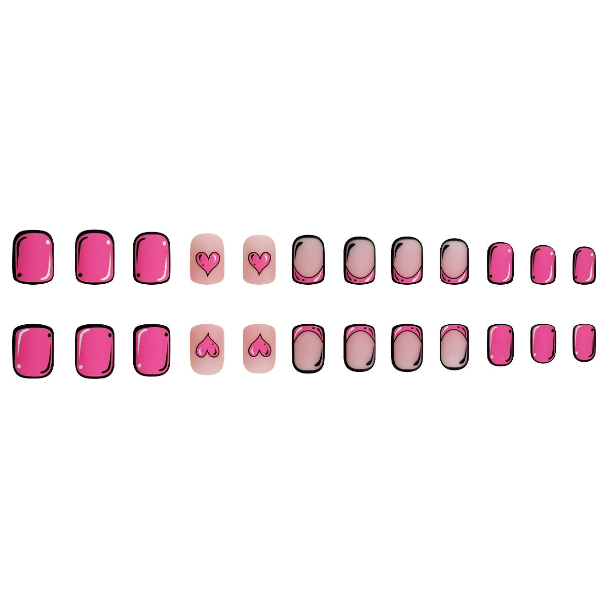 24pcs/Set Short Valentine's Pink French Square Matte Heart Press-On Nails