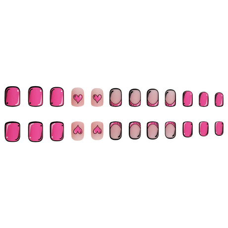 24pcs/Set Short Valentine's Pink French Square Matte Heart Press-On Nails
