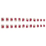 24pcs/Set Short Valentine's Wine Red Heart on White French Press-On Nails