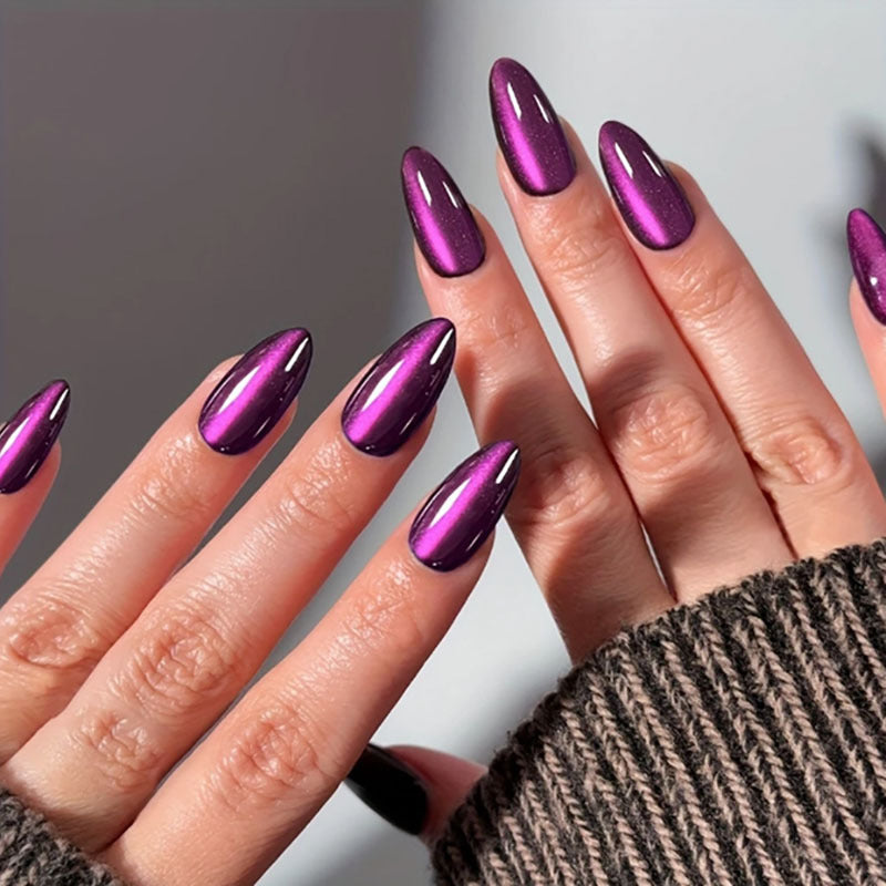 24pcs/Set  Purple Cat's Eye Press-On Nails