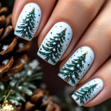 24pcs/Set White-Green Christmas Snowflake & Tree Press-On Nails
