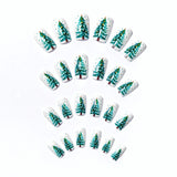 24pcs/Set White-Green Christmas Snowflake & Tree Press-On Nails