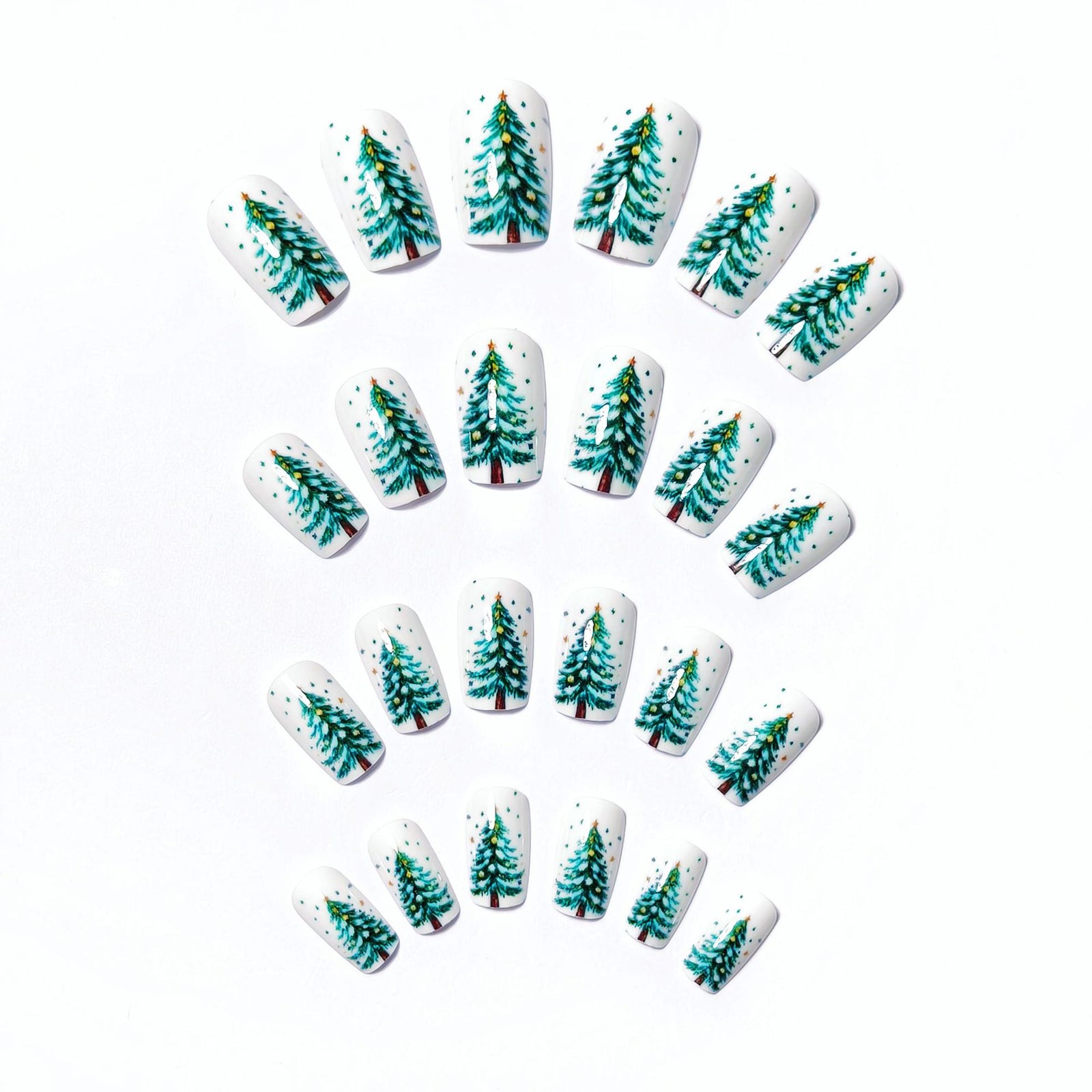 24pcs/Set White-Green Christmas Snowflake & Tree Press-On Nails