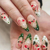 24pcs/Set  Short Christmas with Snowflake, Candy Cane, Hat & Tree Press-On Nails