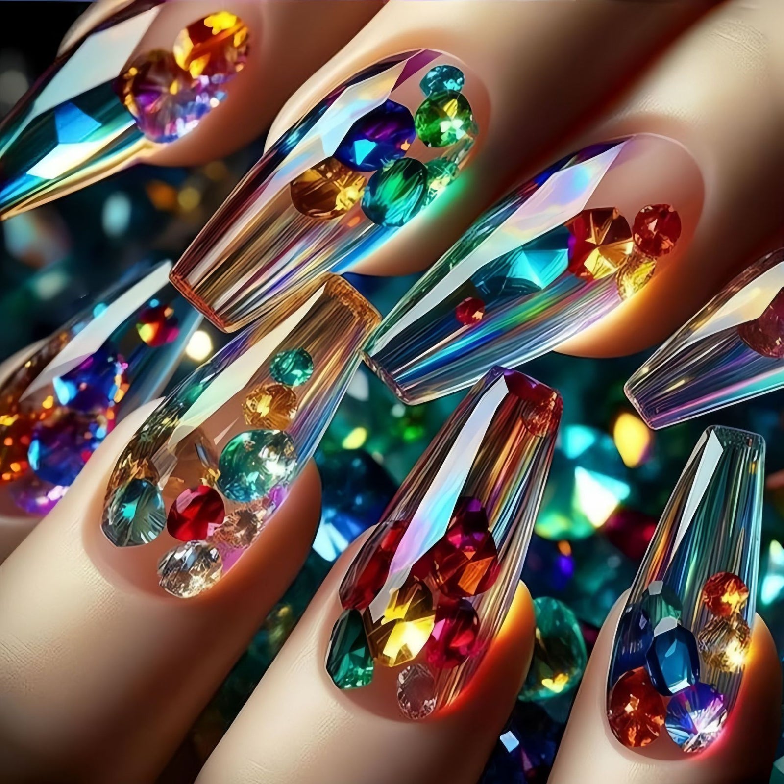 24pcs/Set Sparkling Multicolor Press-On Nails