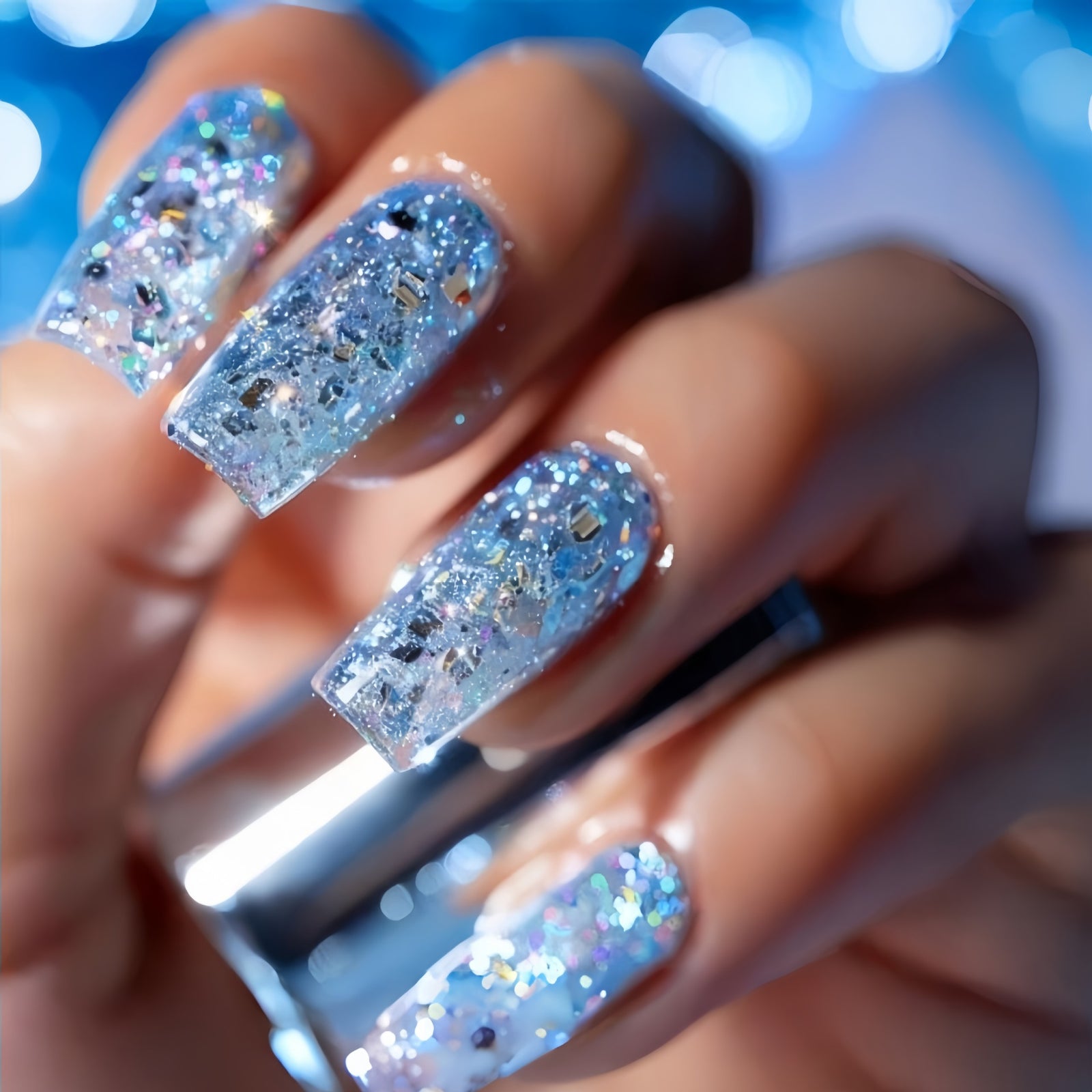 24pcs/Set Christmas Blue Polka Dots Press-On Nails