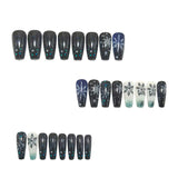 24pcs/Set Christmas Snowflake in Black-Blue-White Gradient Press-On Nails