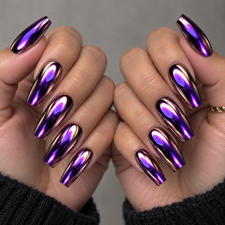 24pcs/Set Purple Electroplated Press-On Nails