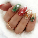 24pcs/Set Christmas Reindeer, Tree & Snowflake Press-On Nails