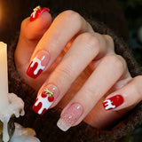 24pcs/Set Christmas Cherry & Bow Press-On Nails