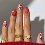 24pcs/Set Christmas Candy Stripe Red Cat's Eye Press-On Nails