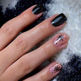 24pcs/Set Short Oval Christmas Black Snowflake Press-On Nails
