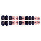 24pcs/Set Short Oval Christmas Black Snowflake Press-On Nails