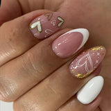 24pcs/Set Short Oval Valentine's Platinum Heart French Press-On Nails