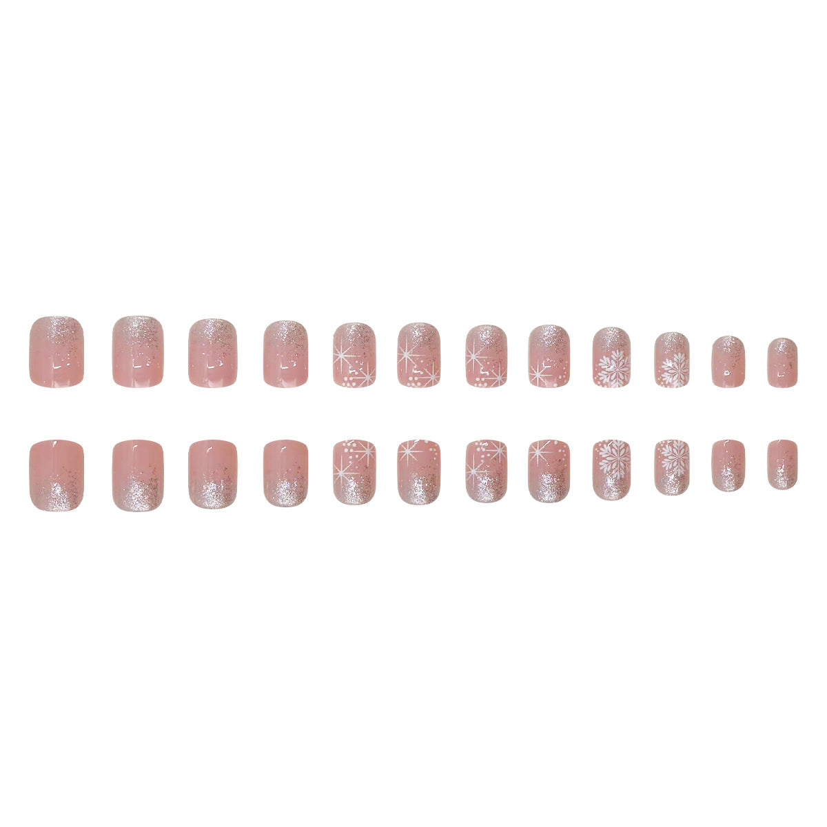 24pcs/Set Short Gradient White Snowflakes Press On Nails