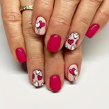 24pcs/Set Short Square Red Hearts Press On Nails