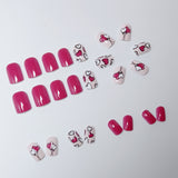 24pcs/Set Short Square Red Hearts Press On Nails