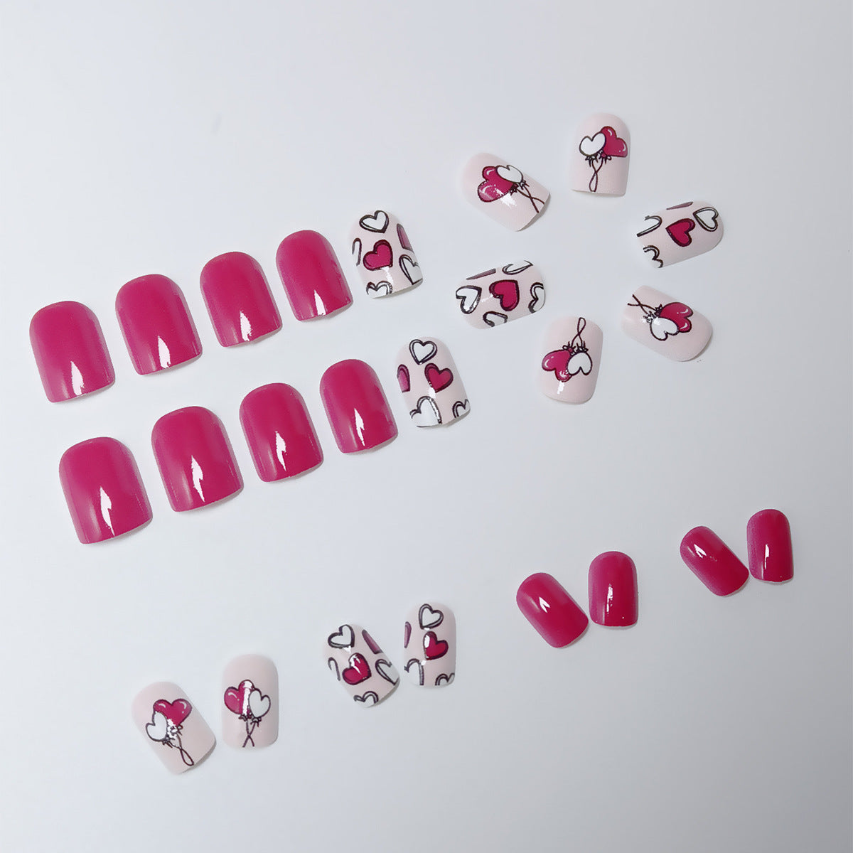 24pcs/Set Short Square Red Hearts Press On Nails