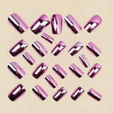 24pcs/Set Pink Shiny Electroplated Press-On Nails