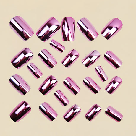 24pcs/Set Pink Shiny Electroplated Press-On Nails