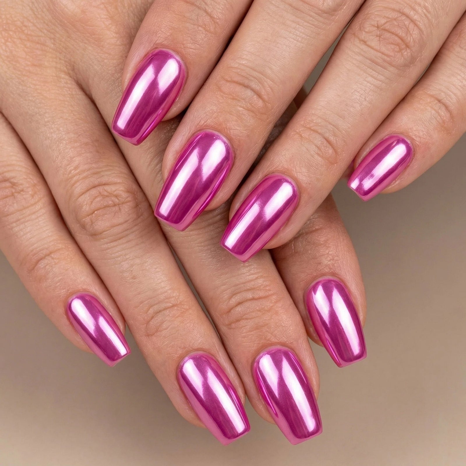 24pcs/Set Pink Shiny Electroplated Press-On Nails