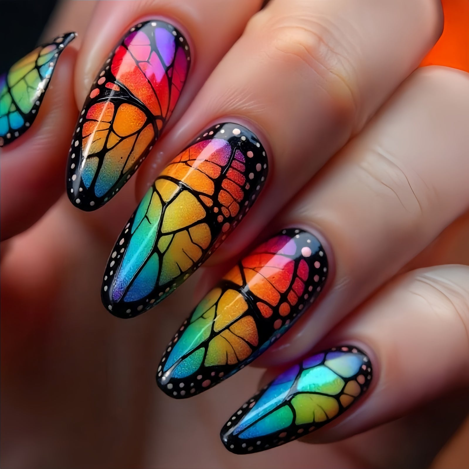 24pcs/Set Multicolor Butterfly Wings Press-On Nails