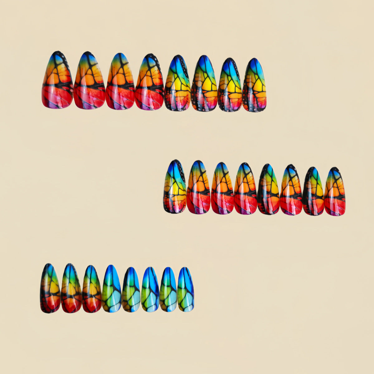 24pcs/Set Multicolor Butterfly Wings Press-On Nails