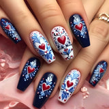 24pcs/Set Valentine's Blue With Red Heart Press-On Nails