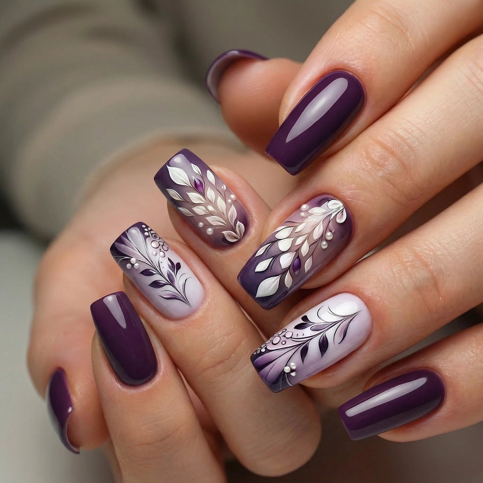 24pcs/Set Purple Gradient with White French Tips Press-On Nails