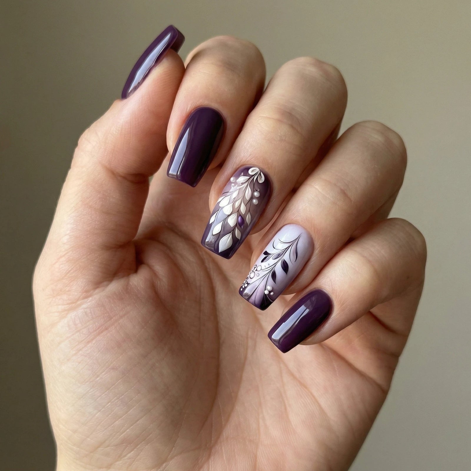 24pcs/Set Purple Gradient with White French Tips Press-On Nails