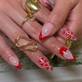 24pcs/Set French with Red Heart & Lips Valentine's Press-On Nails