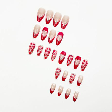 24pcs/Set French with Red Heart & Lips Valentine's Press-On Nails
