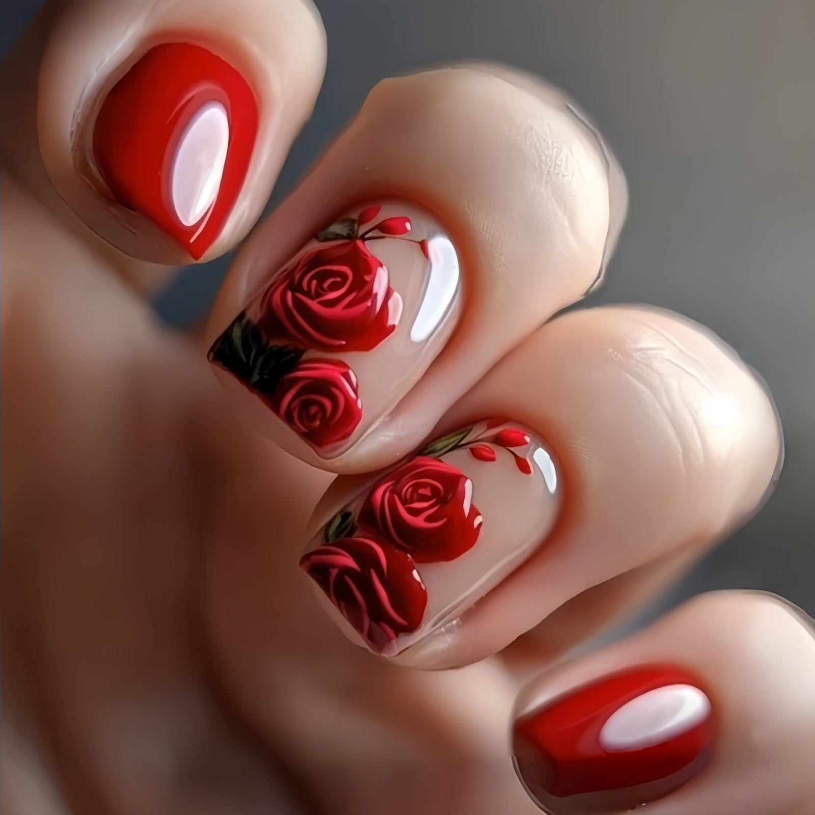 24pcs/Set Valentine's Red Rose Press-On Nails