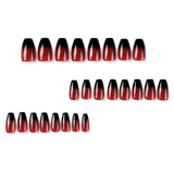 24pcs/Set Red to Black Gradient French Press-On Nails