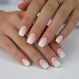 24pcs/Set Pink-to-White Gradient Short Press On Nails