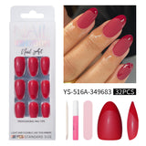 32pcs/Set Short Half Matte French Solid Color Press-On Nails
