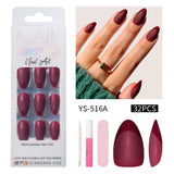 32pcs/Set Short Half Matte French Solid Color Press-On Nails