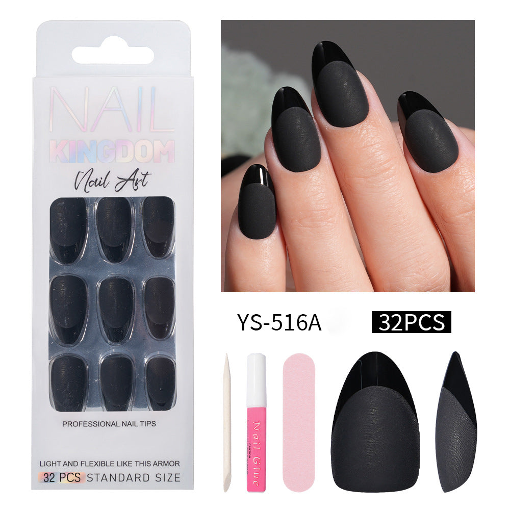 32pcs/Set Short Half Matte French Solid Color Press-On Nails