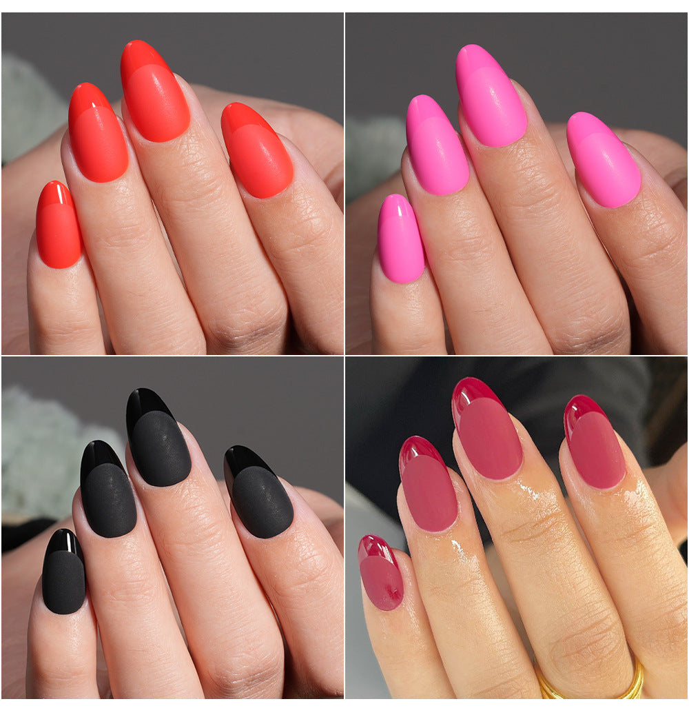 32pcs/Set Short Half Matte French Solid Color Press-On Nails