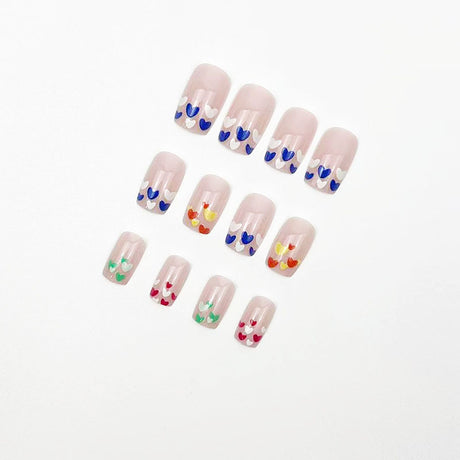 24pcs/Set Valentine's Multicolor Hearts Press-On Nails