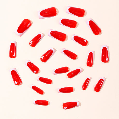 24pcs/Set Valentine's White French Tip Red Press-On Nails