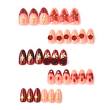 30pcs/Set Short Almond Gilded 3D Rose Heart Press-On Nails