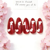 24pcs/Set Valentine's Red Cat's Eye with White Heart Press-On Nails