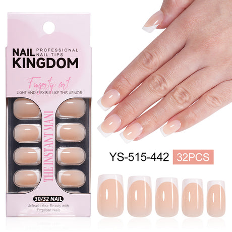 24pcs/Set Short White French Press On Nails