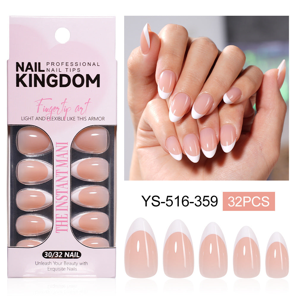 24pcs/Set Short White French Press On Nails