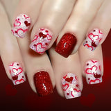 24pcs/Set Short Valentine Red Heart Dots Press On Nails