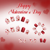 24pcs/Set Short Valentine Red Heart Dots Press On Nails