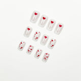 24pcs/Set Valentine's White French with Red Heart & Dots Press-On Nails