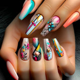 24pcs/Set Rainbow Flowers Press-On Nails